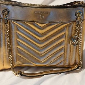 Michael Kors Metallic Gold Chevron Shoulder Bag